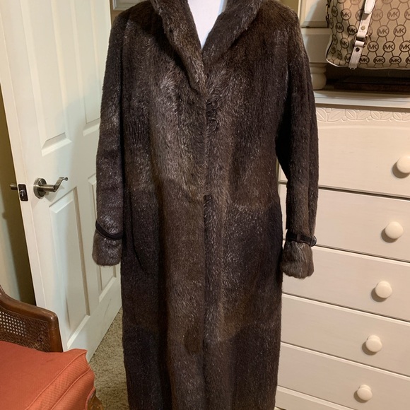 hand tailored Jackets & Blazers - Luxurious Dark Brown nutria genuine Fur long Coat
